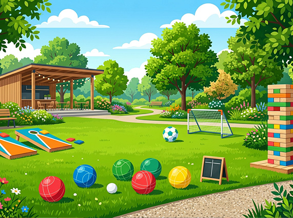 Illustration of park with outdoor games